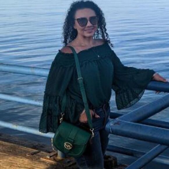 Entro Green Off Shoulder Blouse Swiss Dot Cropped Sleeves - Picture 3 of 11